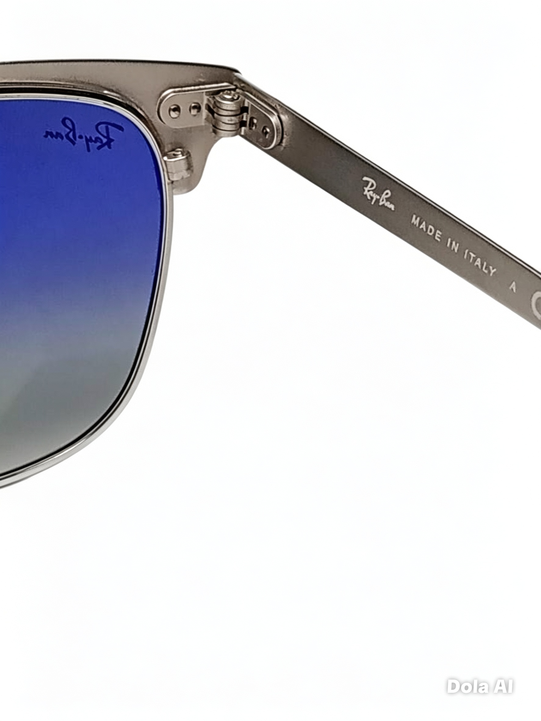 RAY-BAN CLUBMASTER GLAM — Marco Blanco y Plata | Cristales Azules Degradados | Made in Italy