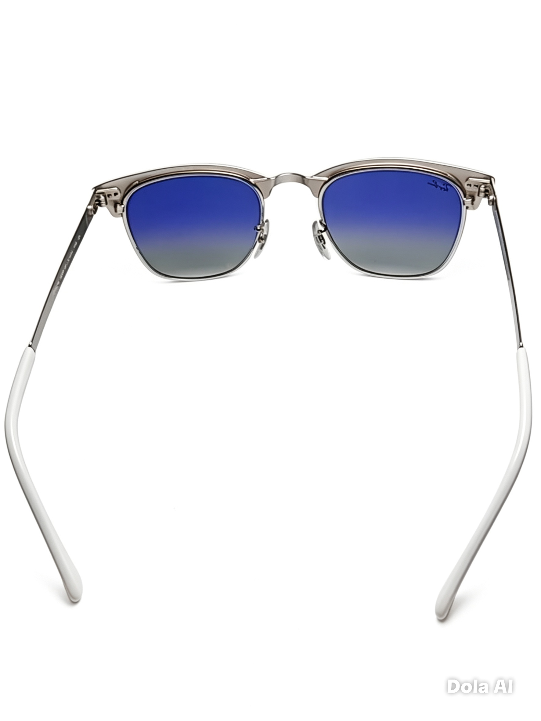 RAY-BAN CLUBMASTER GLAM — Marco Blanco y Plata | Cristales Azules Degradados | Made in Italy