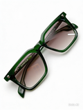 Gafas de sol VULK Danvca montura cuadrada verde botella con lentes degradadas marrones, detalle bisagras metálicas — REINVENTARTE Argentina